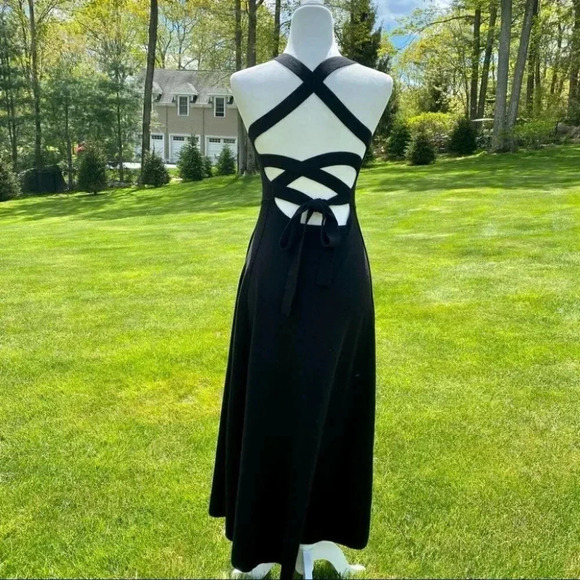NWT Free People Dreamer Strappy Midi Dress Criss Cross Halter knit in Black - Picture 10 of 15
